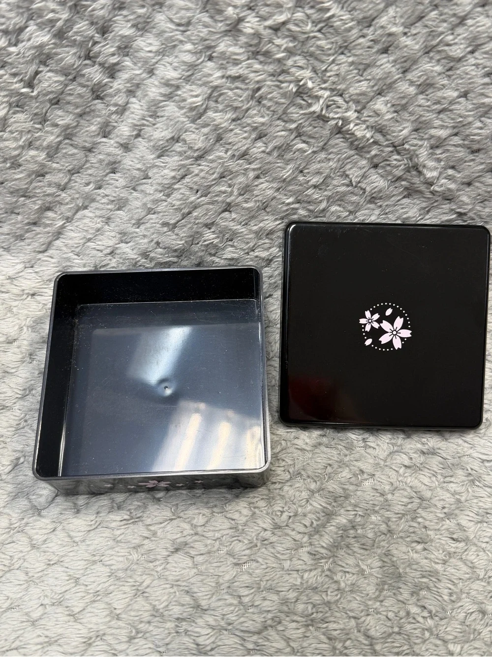Japanese Cherry Blossom Bento Decorative Storage Box Lacquer Black 3.5/3.5/1.625